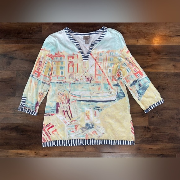 Chico's Tops - Chico’s Artistic Print Tunic Top Coastal Travel Casual Soft Knit Size L